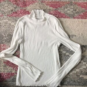 American Eagle Outfitters White Ribbed Long Sleeve Top